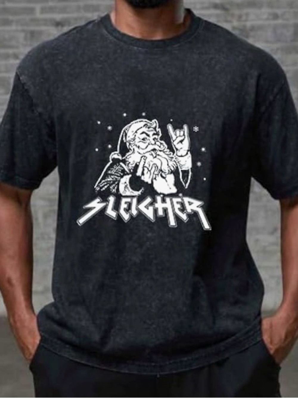 IRON PANDA Sleigher Santa Claus Washed Gym Shirt -L